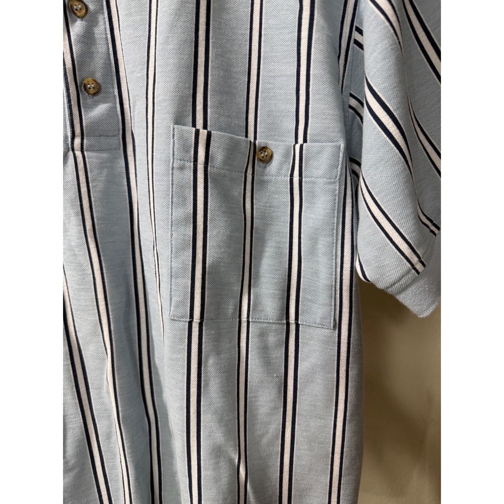 Vintage Haband Casual Joe Mens Med Blue Striped Short Sleeve Polo Shirt Pocket - Picture 7 of 8